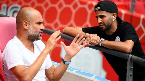 Pep Guardiola dan Riyad Mahrez